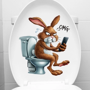Adesivo divertente per WC con coniglio e testo OMG per decorazione del bagno