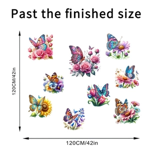 Dimensions détaillées pour stickers muraux papillon et fleurs mesurant 120x120 cm