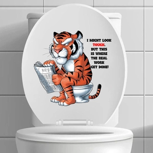 Funny cartoon tiger reading newspaper waterproof bathroom toilet seat sticker decoration