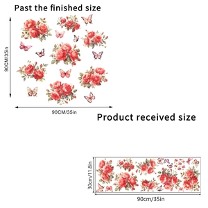 Peony flower and butterfly waterproof self-adhesive wall stickers 90x90cm home decor
