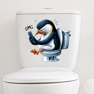 Adesivo murale con pinguino divertente e smartphone decorazione bagno impermeabile