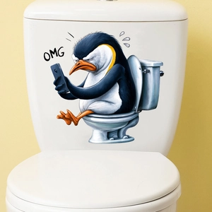 Adesivo impermeabile pinguino divertente con telefono e testo OMG per scarico WC