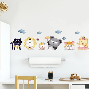 Détail de stickers muraux animaux de dessin animé colorés pour chambre d'enfant