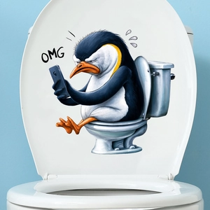 Adesivo divertente con pinguino sul water per parete del bagno e sedile del water