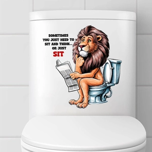 Cartoon lion reading newspaper wall sticker for toilet decor with funny quotes