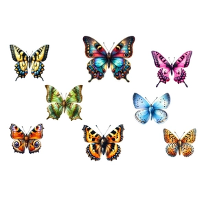 Détails de huit autocollants muraux papillons 3D aux couleurs vives et réalistes