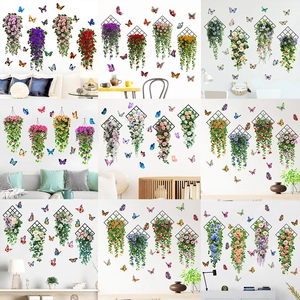 3D Rose Flower Vine Butterfly Wall Stickers PVC Removable DIY Wall Art Decor For Living Room Bedroom Home Decoration