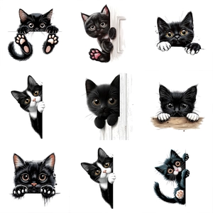 Funny black peeping cat waterproof self-adhesive wall stickers for living room decor