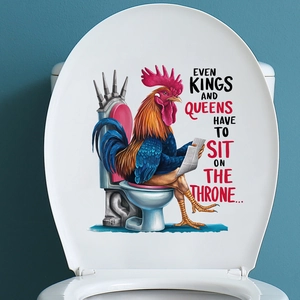 Funny rooster reading newspaper on a blue toilet throne decal for bathroom decor