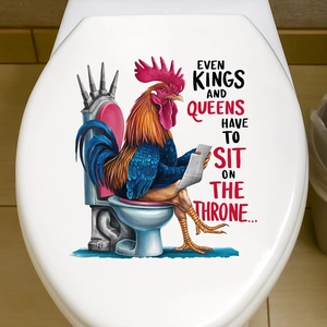Funny rooster reading newspaper on a toilet throne waterproof self-adhesive wall sticker
