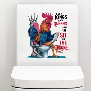 Funny rooster on throne reading newspaper waterproof PVC toilet lid sticker decal decoration