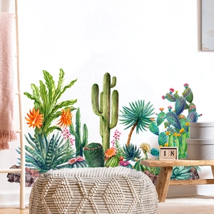 Cactus And Succulent Wall Stickers PVC Waterproof Self-Adhesive Wall Decals For Living Room Bedroom Kids Nursery Home Decor