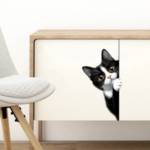 3D black and white peeking cat wall sticker for home and furniture decoration