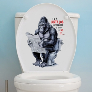Funny gorilla reading newspaper waterproof self-adhesive toilet seat cover sticker