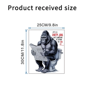 Detailed size chart for the funny gorilla reading newspaper waterproof toilet wall sticker