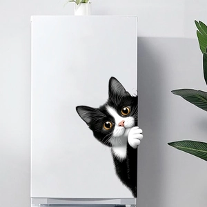 Cute black and white peeking cat wall sticker for fridge decoration with 3D effect