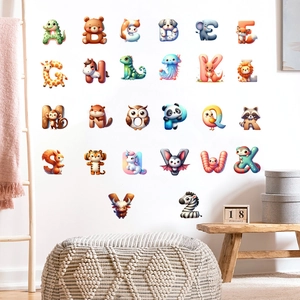 Détails de 26 stickers muraux alphabet animaux de A à Z pour chambre d'enfant