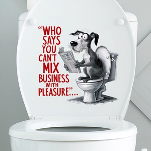 Funny dog reading newspaper toilet seat sticker with Who Says You Can't Mix Business text