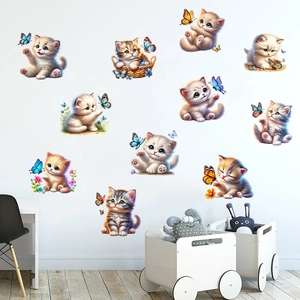 Stickers muraux chatons et papillons pour chambre d enfant et décoration murale