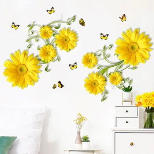 Daisy and butterfly waterproof PVC wall stickers for modern bedroom home decoration