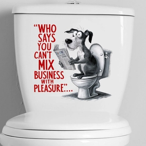 Funny cartoon dog reading newspaper toilet wall sticker with red motivational slogan