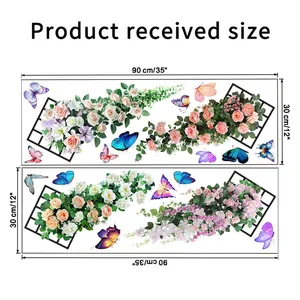Size guide for rose wall stickers showing two 90x30cm layout sheets with dimensions