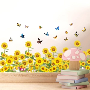 Sunflower Butterfly Waterproof Wall Stickers Self Adhesive PVC Baseboard Decals For Living Room Bedroom Home Decoration