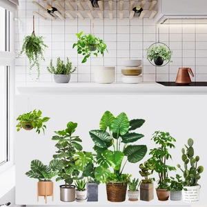 Minimalist Green Potted Plant Cactus Wall Sticker Waterproof Self Adhesive PVC Decal For Living Room Bedroom Kitchen Home