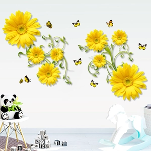 Self-adhesive daisy and butterfly wall stickers for living room and bedroom decor