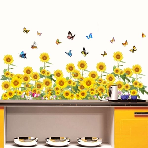 Waterproof sunflower and butterfly wall stickers for living room and kitchen decor