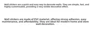 Detail showing PVC wall sticker features including high viscosity and easy to clean material