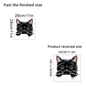 Size chart for black cat wall sticker showing product size 30cm and finished size 28cm