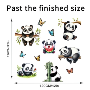 Detailed dimensions for panda wall stickers with 120cm reference layout for home decor