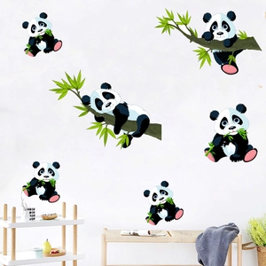 Cartoon Panda Bamboo Butterfly Wall Stickers Waterproof PVC Removable DIY Wall Decal For Kids Room Bedroom Home Decor