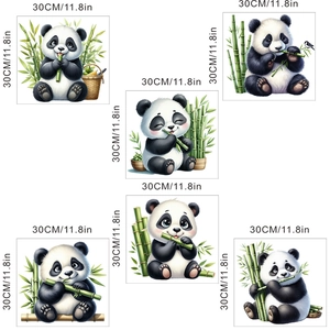 Set of 6 cute panda stickers featuring bamboo scenes, measuring 30x30cm for home decor