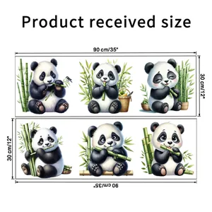 Size chart for panda and bamboo wall stickers measuring 90cm x 30cm showing layouts
