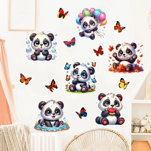 Playful cartoon panda wall decals for kids room decor featuring cute pandas and butterflies