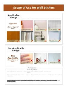 3D wall decal installation guide showing suitable smooth surfaces and improper rough walls