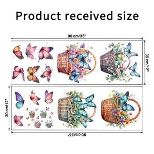 Detailed size chart showing 30x90cm dimensions for butterfly flower basket wall stickers