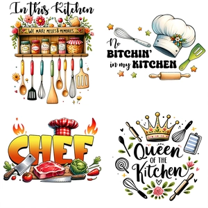 Waterproof kitchen wall stickers with chef hat and Queen of the Kitchen floral designs