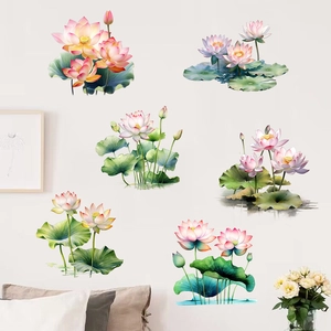 Artistic watercolor lotus flower wall stickers for a serene home living room decor