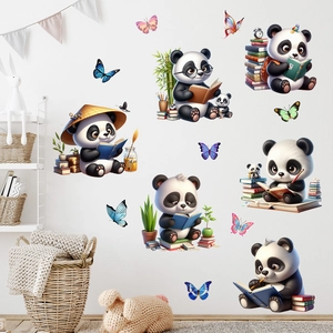 Cute 3D panda and butterfly waterproof self-adhesive wall stickers for kids room decor