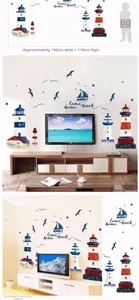 Mediterranean wall decals featuring lighthouses and sailboats with dimensions 190x118cm