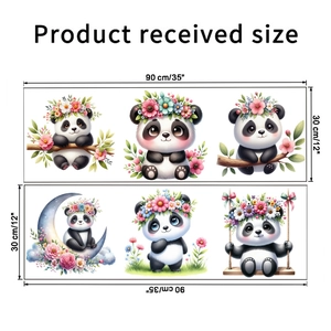 Detail of 2-piece set panda wall decals showing layout and dimensions 30x90cm each