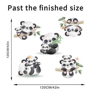 Size chart showing cartoon panda wall stickers covering 120cm x 120cm for home decor