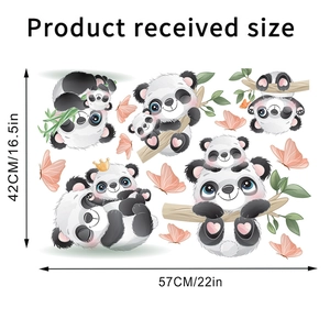 Macro view showing layout dimensions for panda wall stickers with sizes 42cm by 57cm