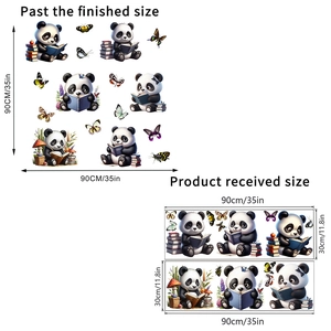 Layout details for cute panda wall decals with dimensions 90x90cm for kids room decoration