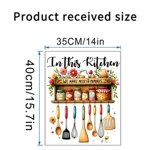 Kitchen wall decal featuring utensil illustrations and 'We Make Memories' quote, 14x15.7 inch