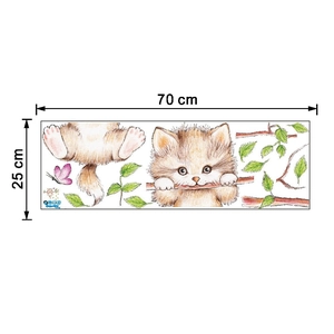 Detailed dimension guide for cute cat and butterfly wall sticker set, 70cm by 25cm size
