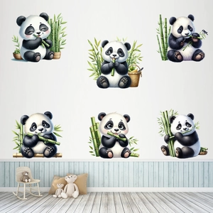 Detail of cute hand-drawn panda wall stickers for nursery and kids' bedroom decoration